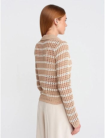 Maglione in maglia a righe con colletto polo e bottoni