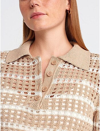 Maglione in maglia a righe con colletto polo e bottoni