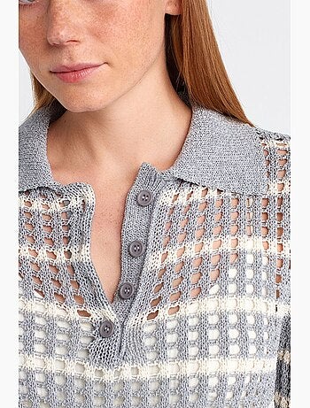 Maglione in maglia a righe con colletto polo e bottoni dilvin