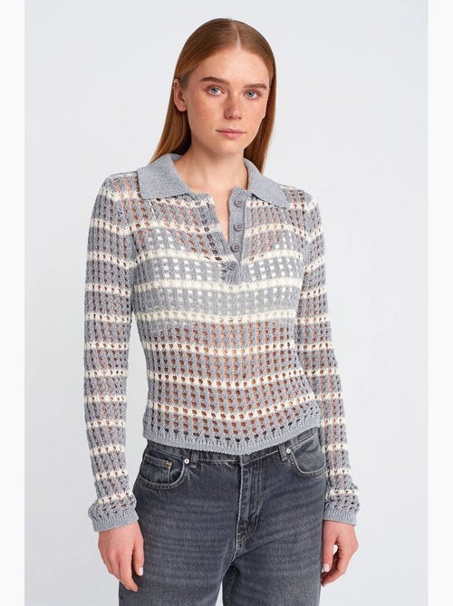 Maglione in maglia a righe con colletto polo e bottoni dilvin - Kiabi Maglione in maglia a righe con colletto polo e bottoni dilvin - Kiabi