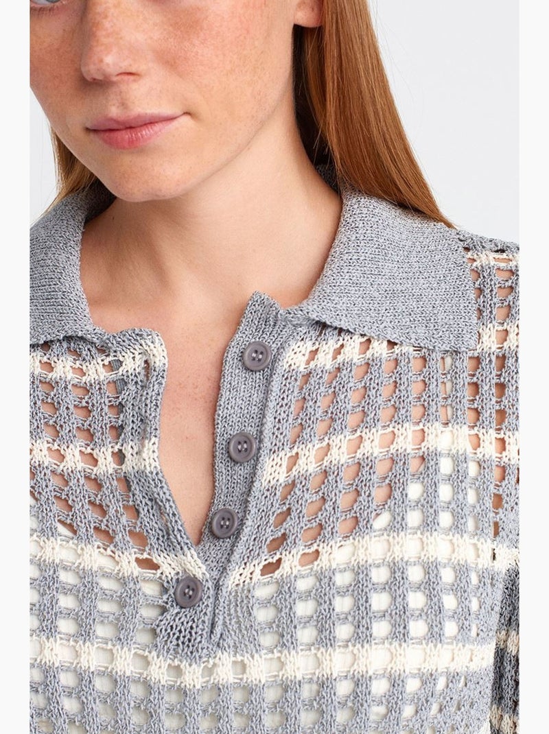 Maglione in maglia a righe con colletto polo e bottoni dilvin Grigio chiaro - Kiabi