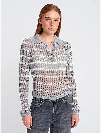 Maglione in maglia a righe con colletto polo e bottoni