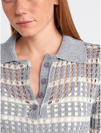 Maglione in maglia a righe con colletto polo e bottoni