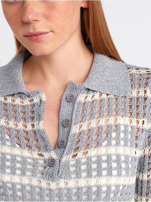Maglione in maglia a righe con colletto polo e bottoni - Kiabi Maglione in maglia a righe con colletto polo e bottoni - Kiabi
