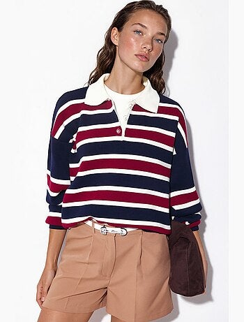 Maglione in maglia a righe con colletto polo hiccup