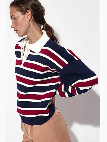 Maglione in maglia a righe con colletto polo hiccup