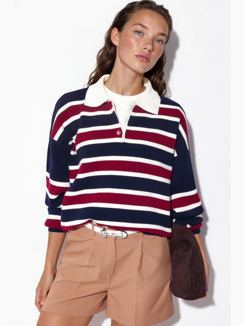 Maglione in maglia a righe con colletto polo hiccup - Kiabi Maglione in maglia a righe con colletto polo hiccup - Kiabi