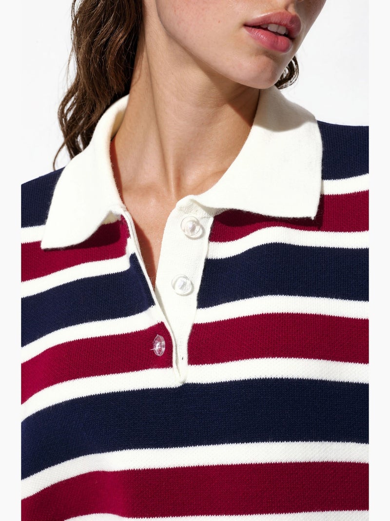 Maglione in maglia a righe con colletto polo hiccup Blu marino - Kiabi