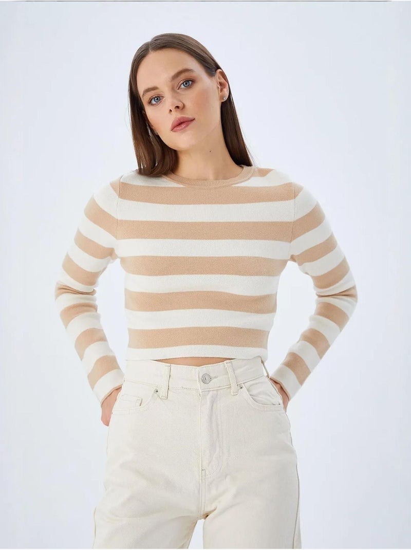 Maglione in maglia a righe mixray Grège - Kiabi