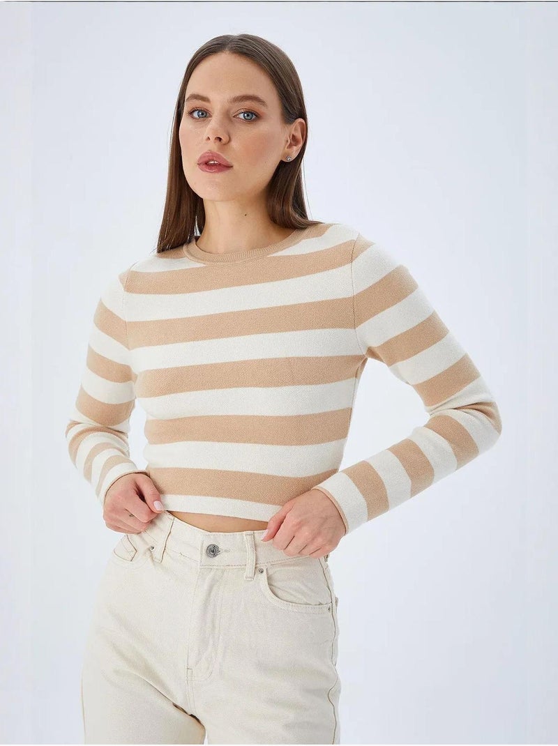 Maglione in maglia a righe mixray Grège - Kiabi