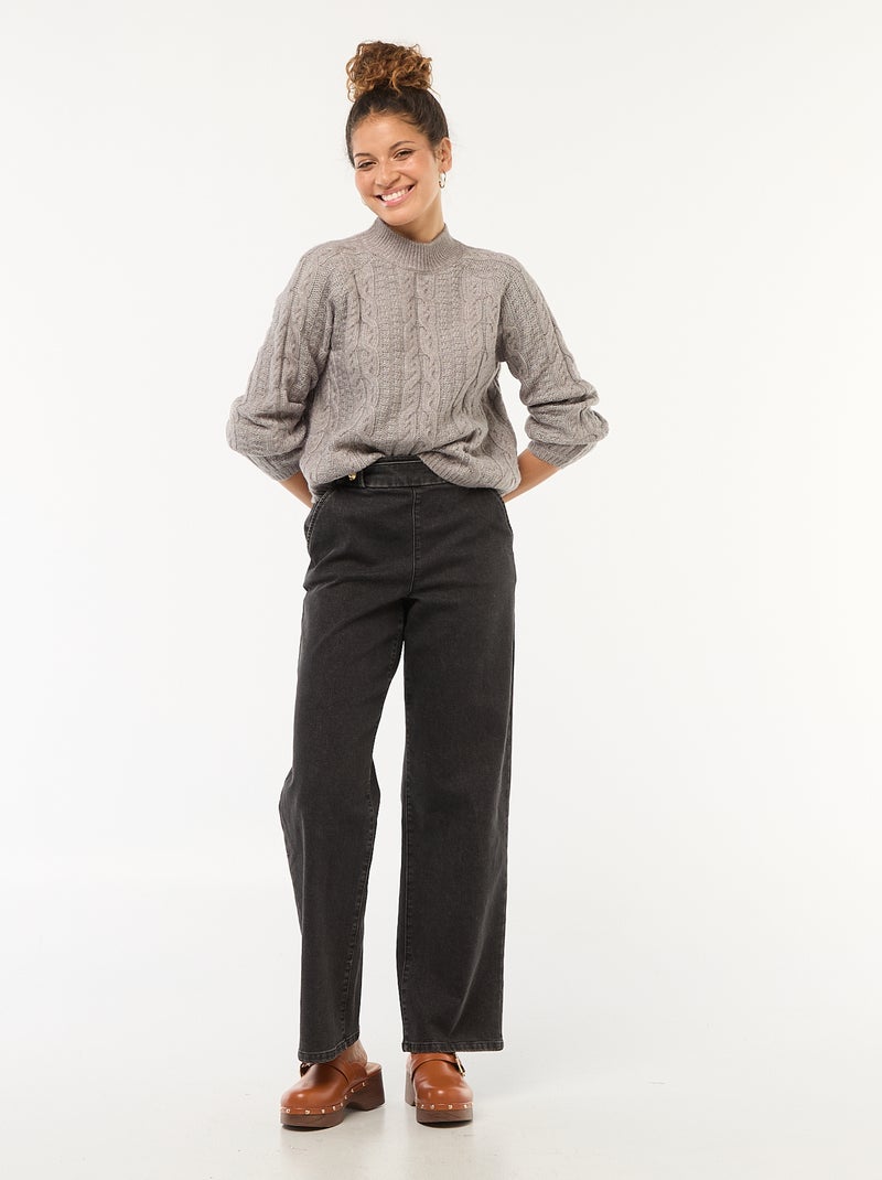 Maglione in maglia a trecce con collo rotondo alto Grigio - Kiabi