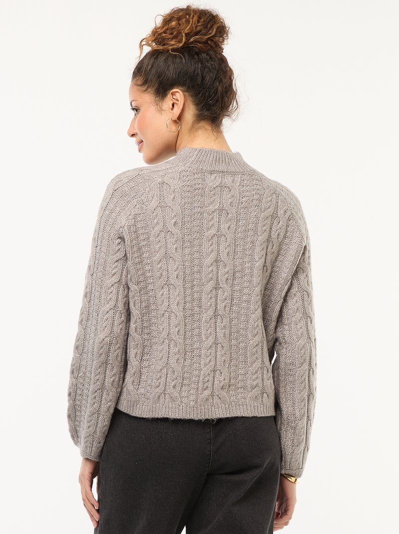 Maglione in maglia a trecce con collo rotondo alto Grigio - Kiabi