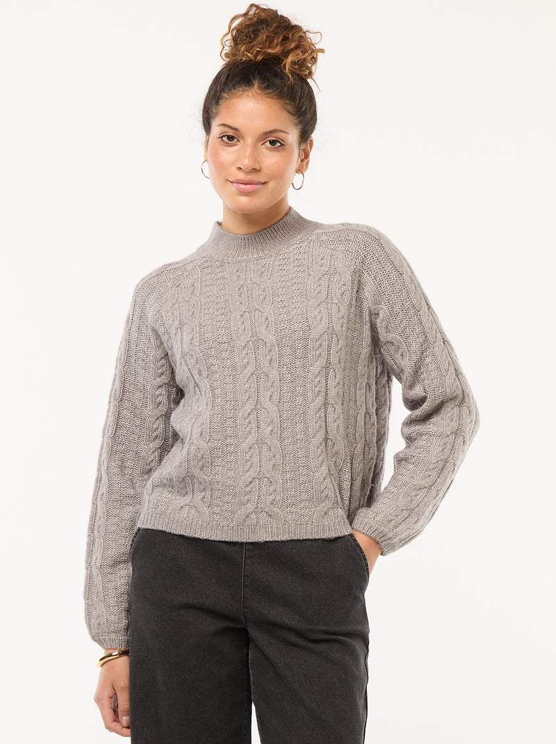 Maglione in maglia a trecce con collo rotondo alto Grigio - Kiabi