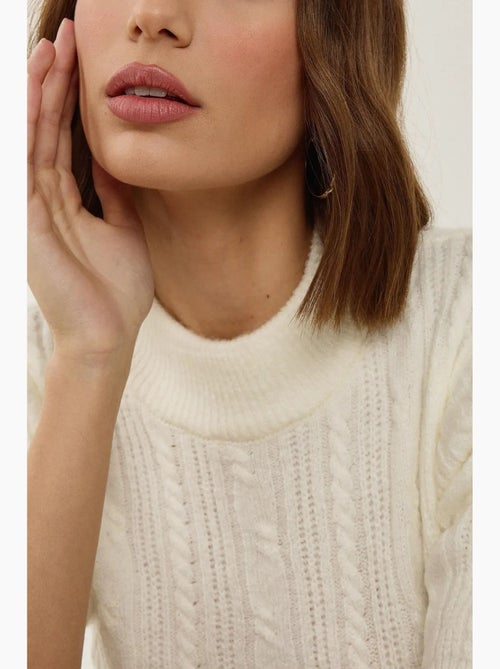 Maglione in maglia a trecce con maniche corte e mezzo collo alto hiccup - Kiabi Maglione in maglia a trecce con maniche corte e mezzo collo alto hiccup - Kiabi