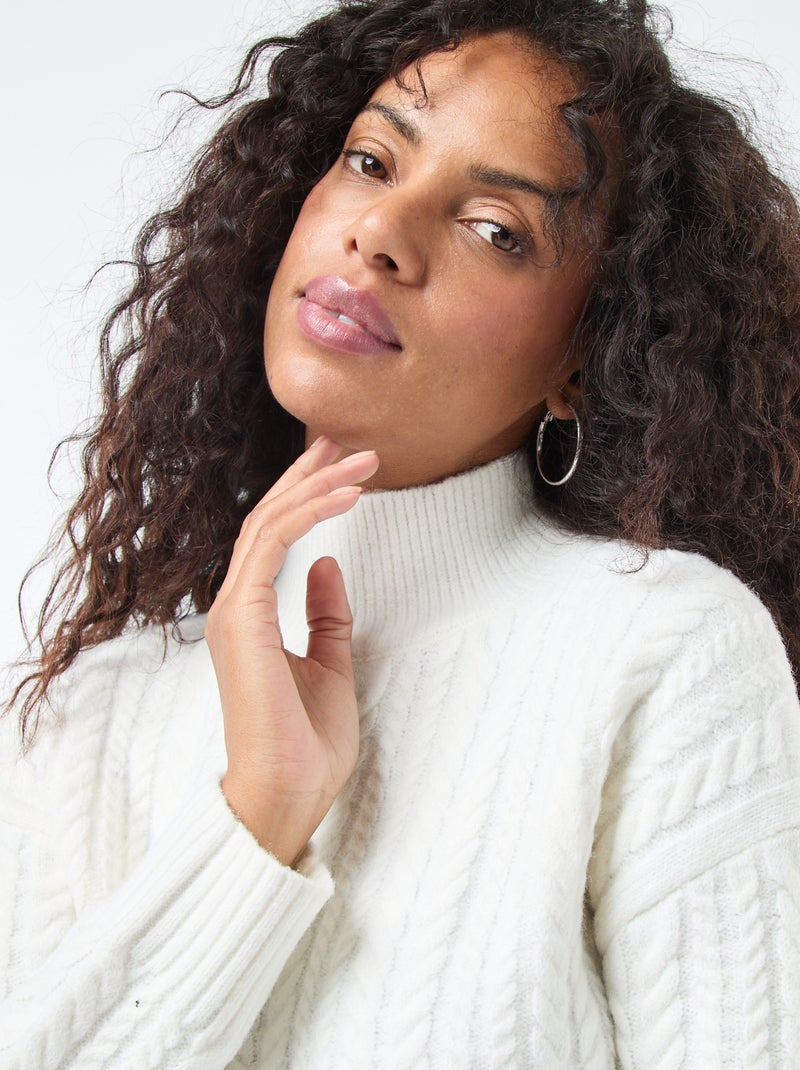 Maglione in maglia a trecce e collo alto Bianco - Kiabi