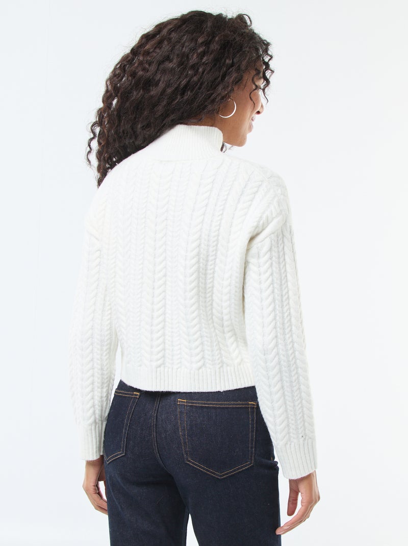 Maglione in maglia a trecce e collo alto Bianco - Kiabi