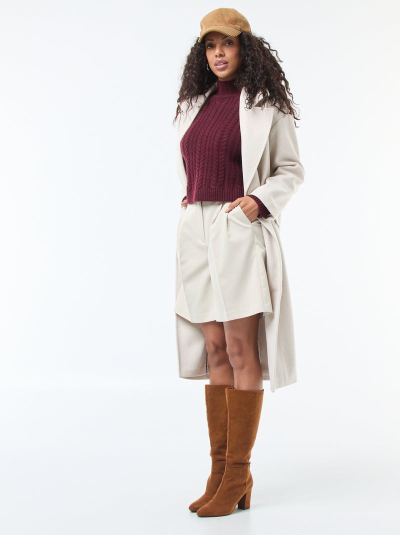 Maglione in maglia a trecce e collo alto Rosso - Kiabi