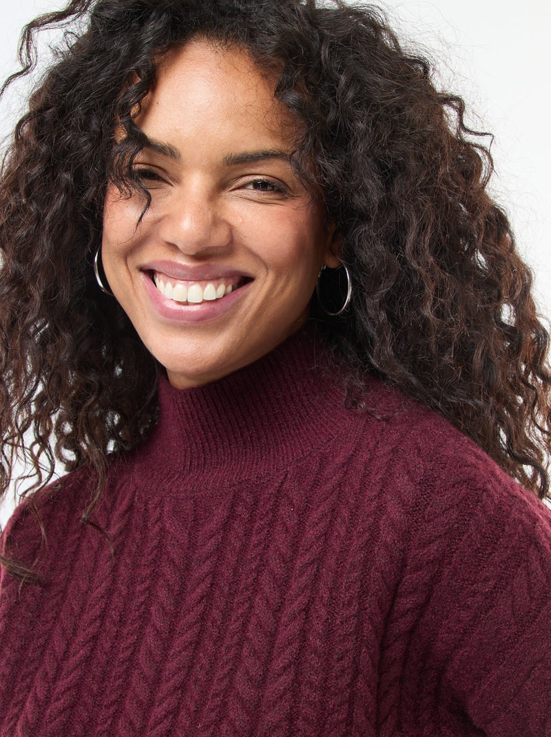 Maglione in maglia a trecce e collo alto Rosso - Kiabi