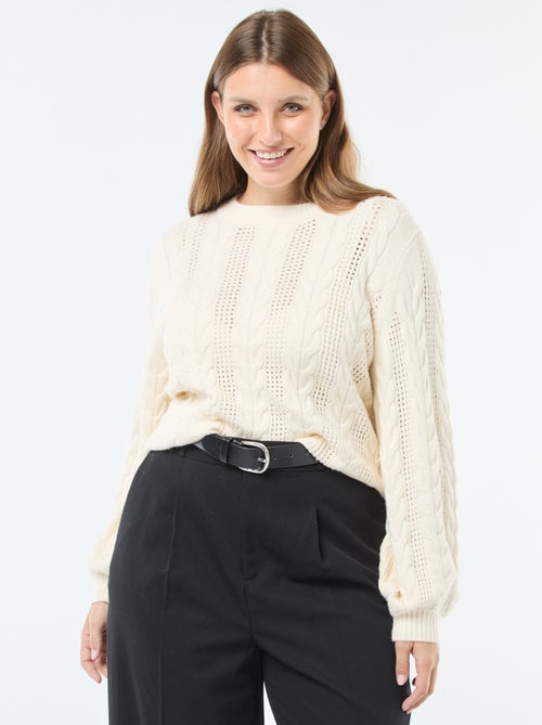 Maglione in maglia a trecce e traforata con scollo rotondo - Kiabi
