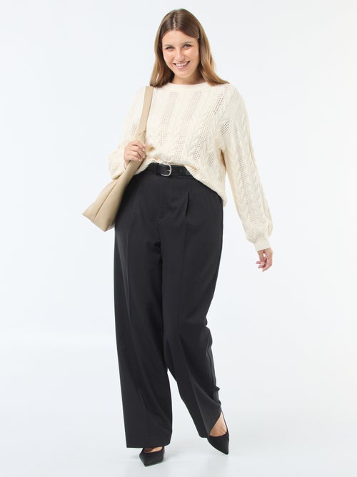 Maglione in maglia a trecce e traforata con scollo rotondo - Kiabi