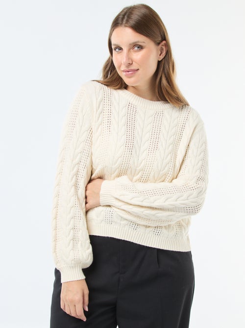 Maglione in maglia a trecce e traforata con scollo rotondo - Kiabi