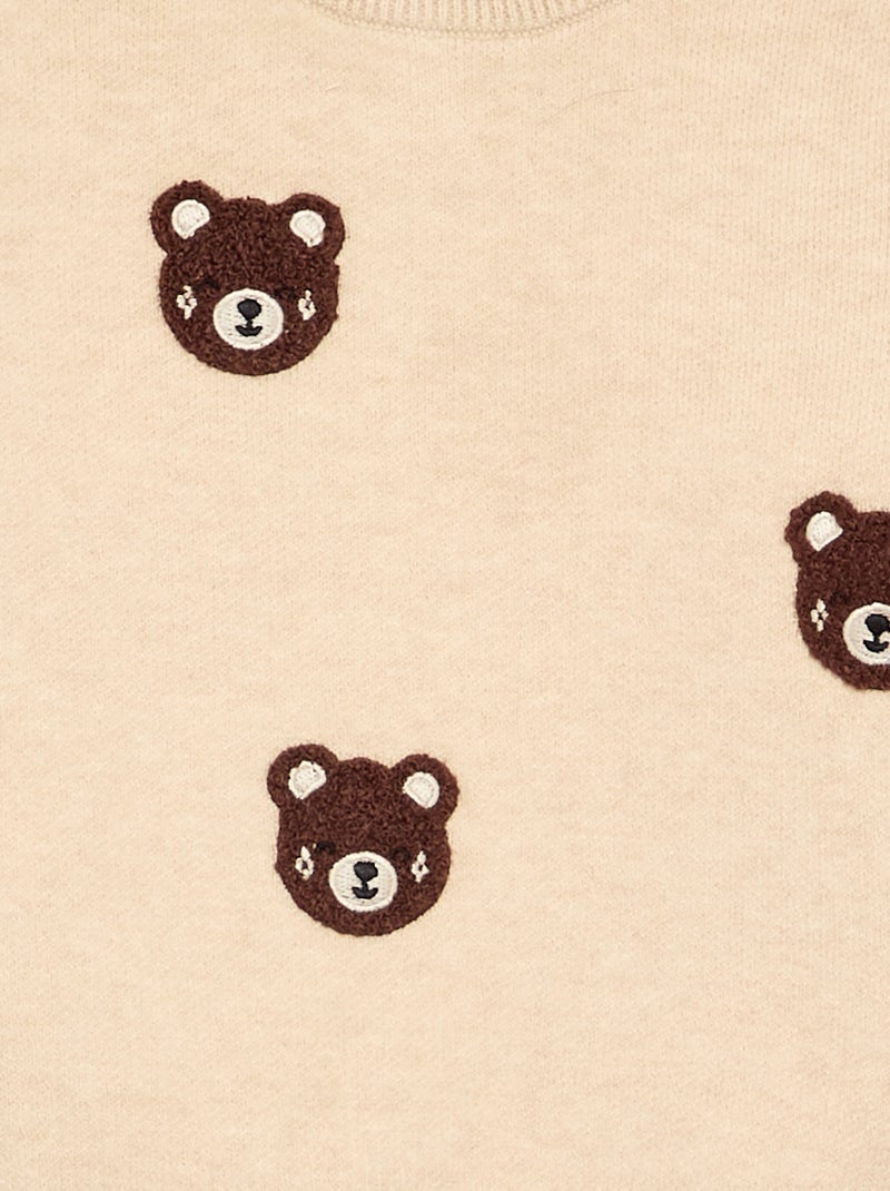 Maglione in maglia compatta con ricami animali Beige - Kiabi