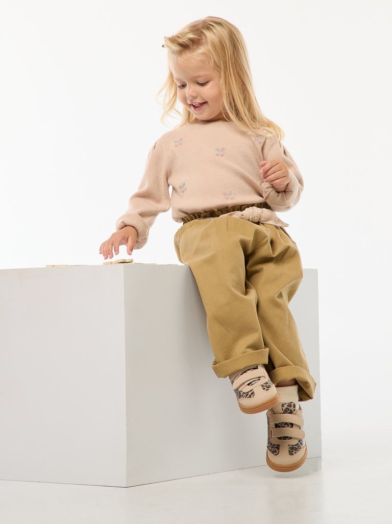 Maglione in maglia compatta con ricami Beige - Kiabi