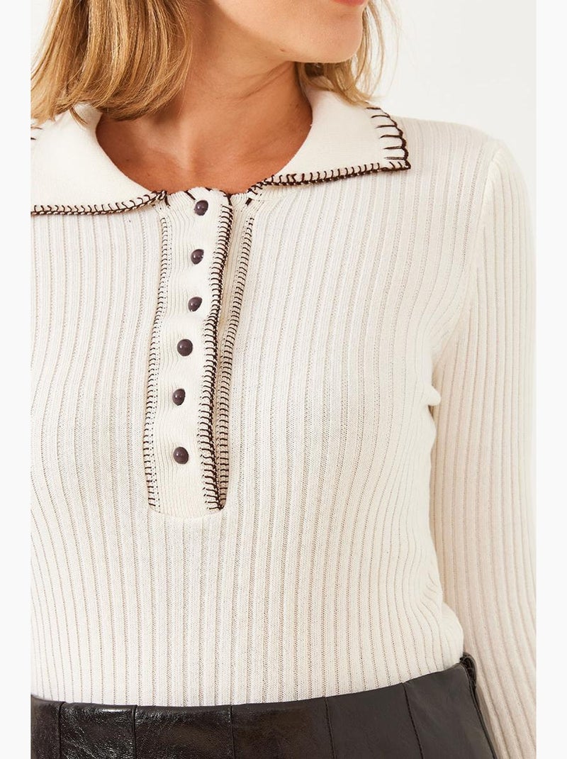 Maglione in maglia con bottoni e colletto polo lucci Avorio - Kiabi