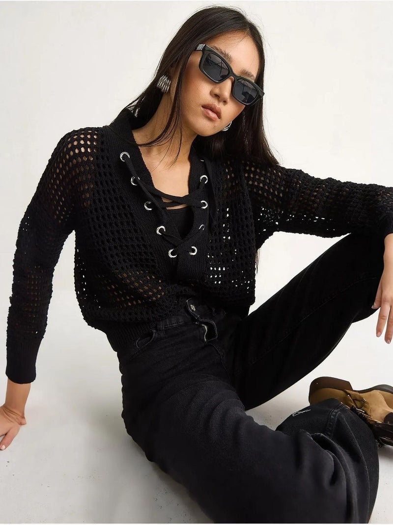 Maglione in maglia con cappuccio lucci Nero - Kiabi