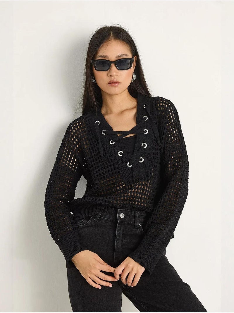 Maglione in maglia con cappuccio lucci Nero - Kiabi