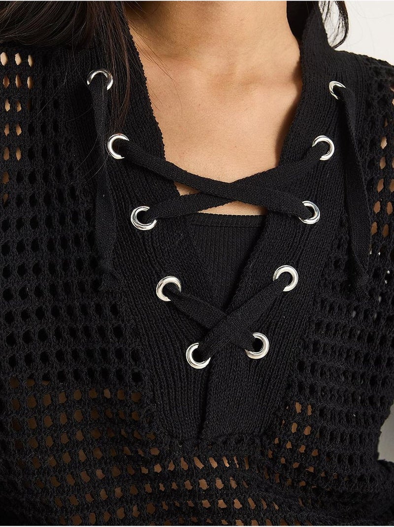 Maglione in maglia con cappuccio lucci Nero - Kiabi
