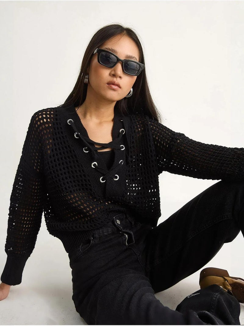 Maglione in maglia con cappuccio lucci Nero - Kiabi