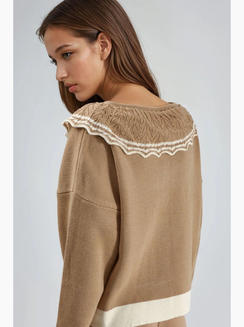 Maglione in maglia con chiusura a bottoni e colletto baby my fashion Cammello - Kiabi