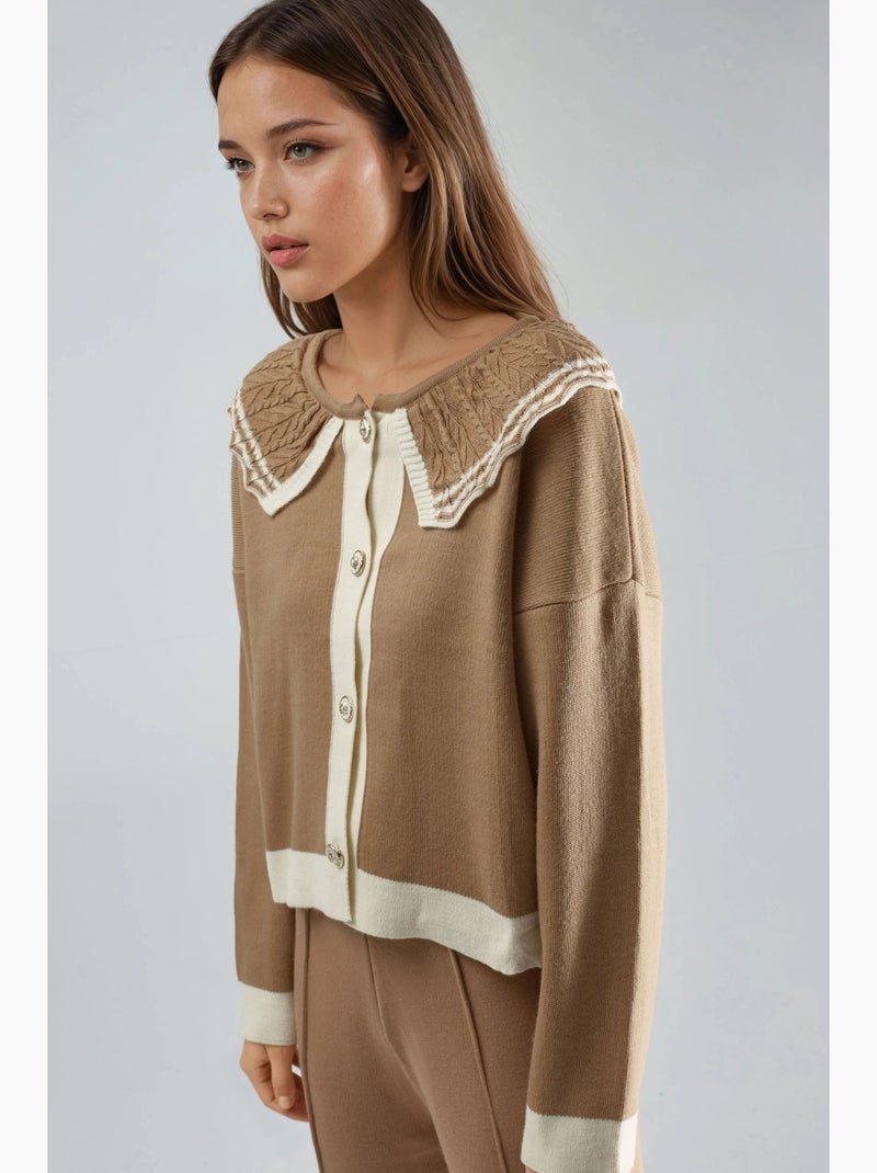 Maglione in maglia con chiusura a bottoni e colletto baby my fashion Cammello - Kiabi