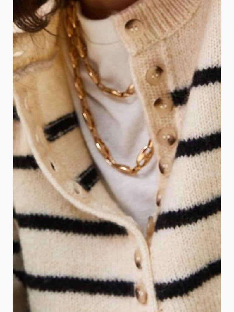 Maglione in maglia con colletto a bottoni lucci Avorio - Kiabi