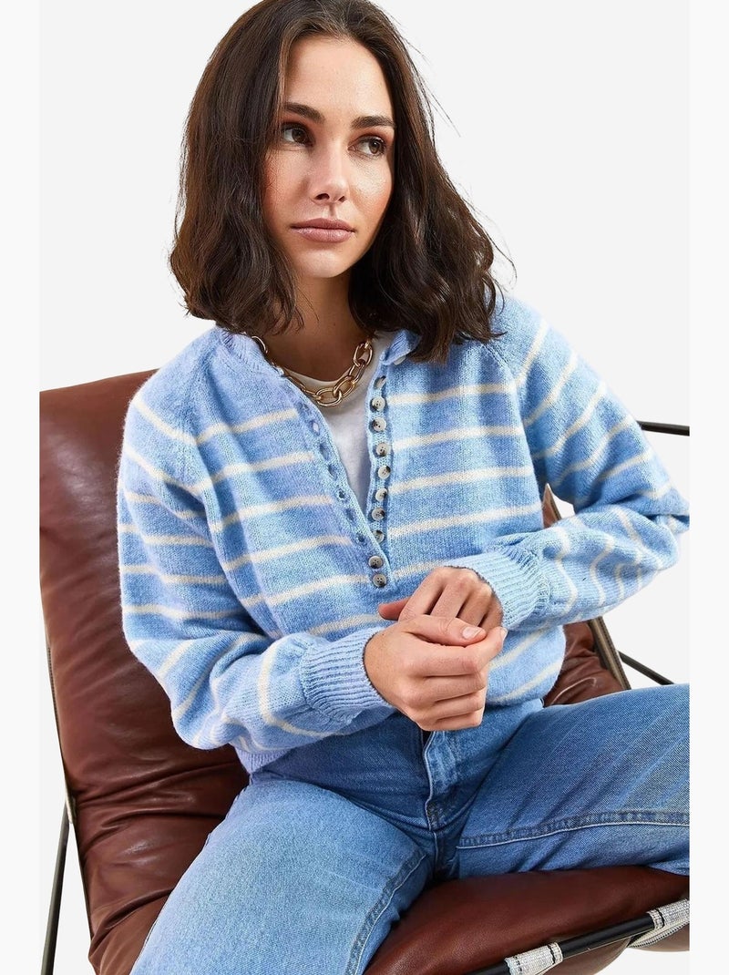 Maglione in maglia con colletto a bottoni lucci Blu cielo - Kiabi