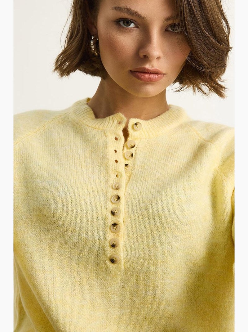 Maglione in maglia con colletto a bottoni lucci Giallo limone - Kiabi