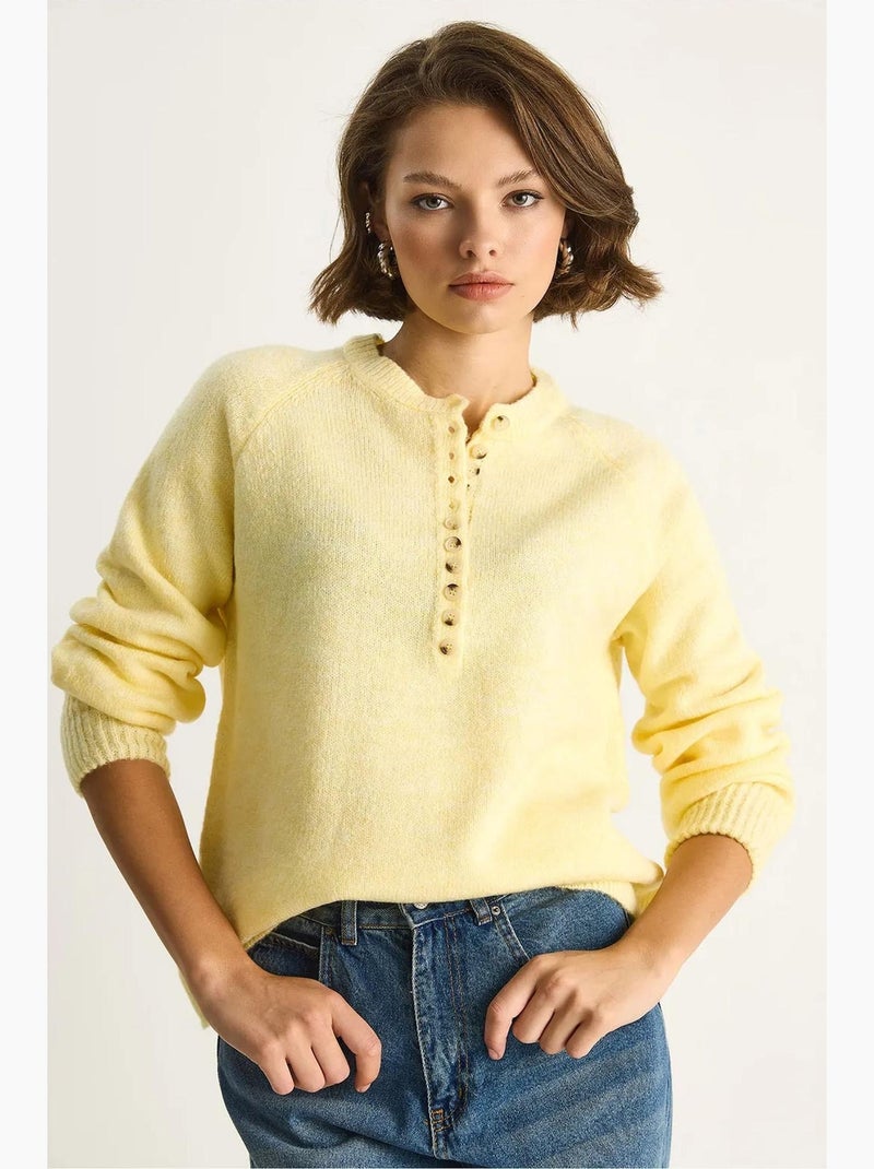 Maglione in maglia con colletto a bottoni lucci Giallo limone - Kiabi