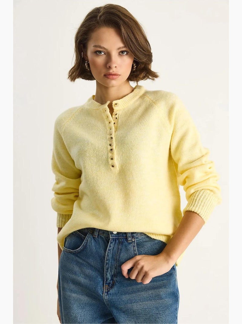 Maglione in maglia con colletto a bottoni lucci Giallo limone - Kiabi