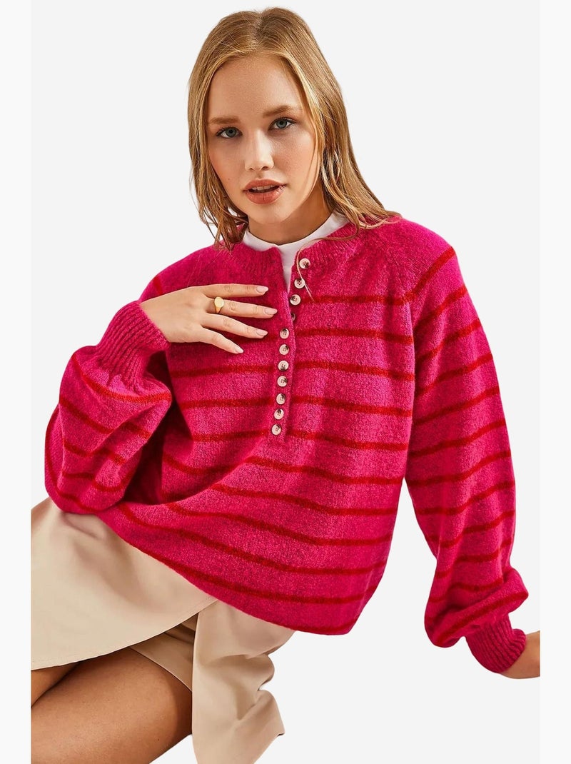 Maglione in maglia con colletto a bottoni lucci Multicolore - Kiabi