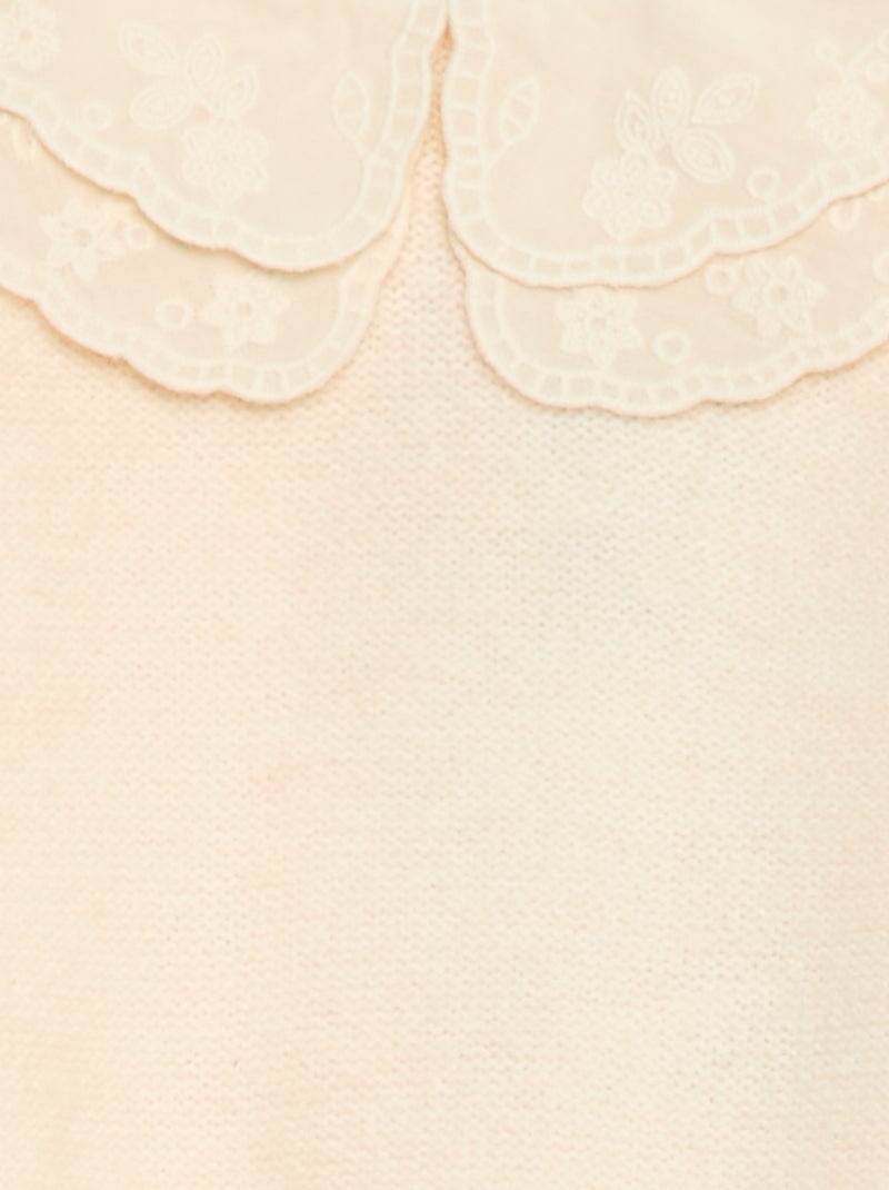 Maglione in maglia con colletto Claudine ricamato Bianco - Kiabi