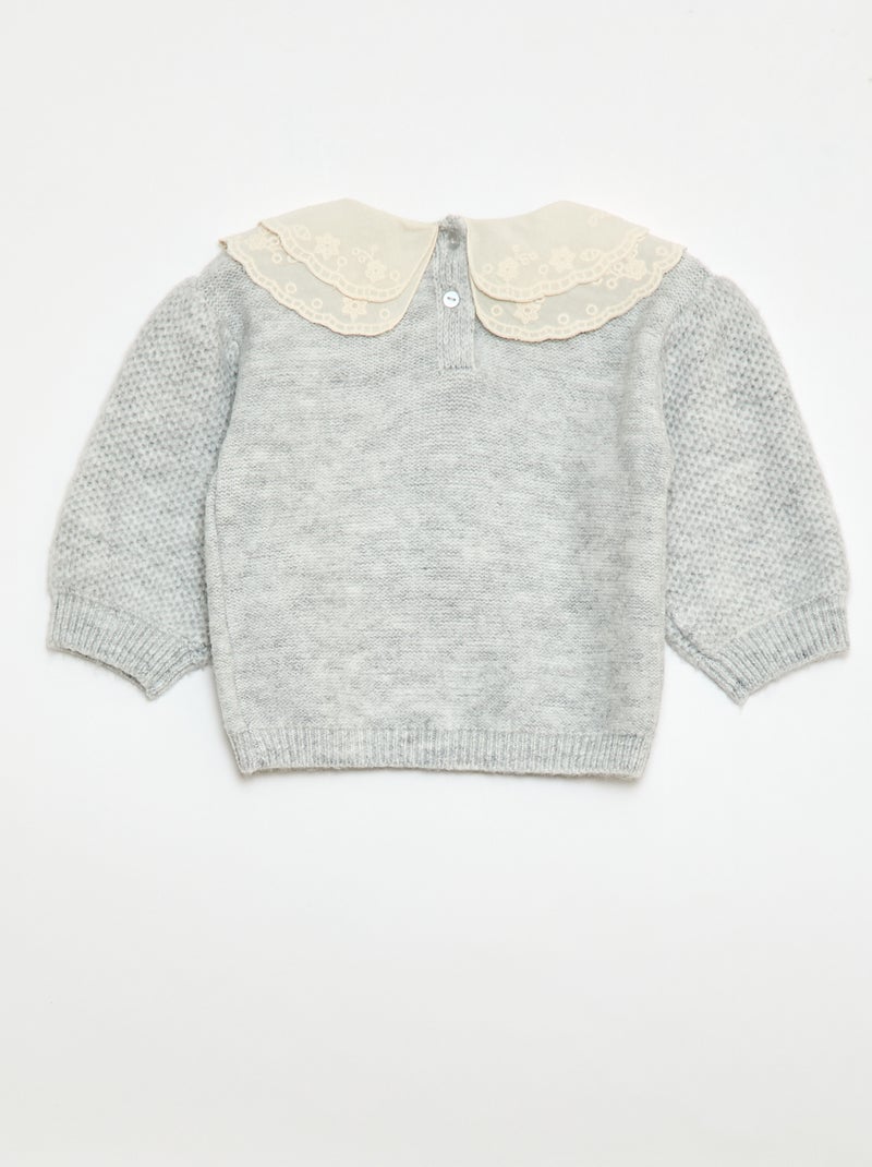 Maglione in maglia con colletto Claudine ricamato Grigio - Kiabi