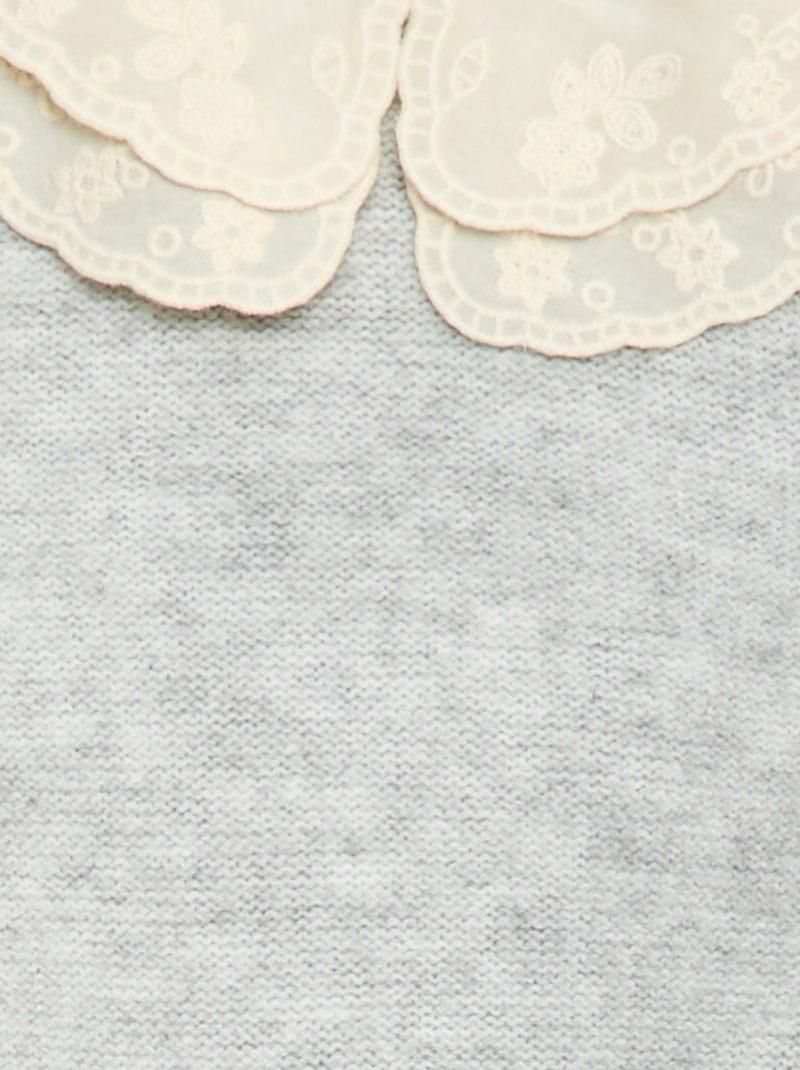 Maglione in maglia con colletto Claudine ricamato Grigio - Kiabi
