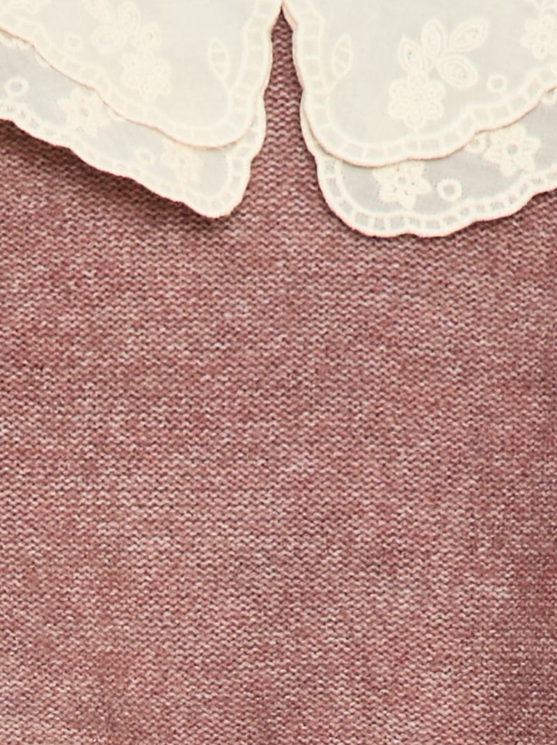 Maglione in maglia con colletto Claudine ricamato Viola - Kiabi