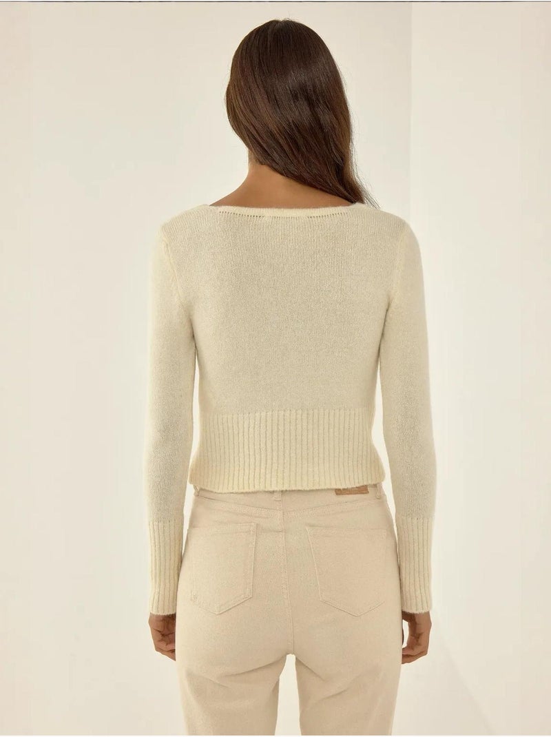 Maglione in maglia con colletto quadrato e dettaglio a coste Beige naturale - Kiabi