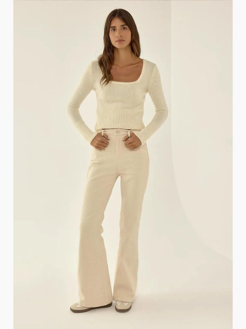 Maglione in maglia con colletto quadrato e dettaglio a coste hiccup Beige naturale - Kiabi