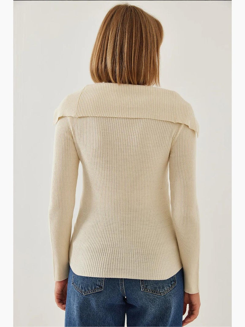 Maglione in maglia con collo a scialle lucci Beige argilla - Kiabi