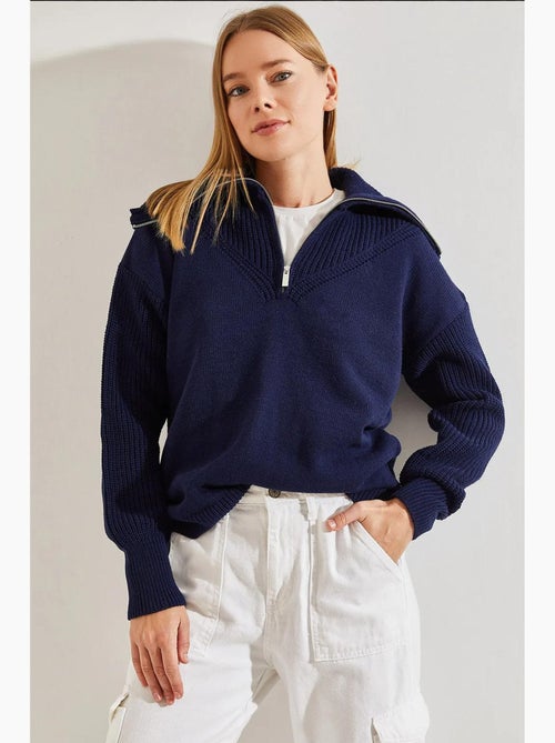 Maglione in maglia con collo con zip lucci - Kiabi Maglione in maglia con collo con zip lucci - Kiabi