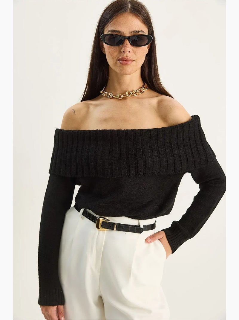 Maglione in maglia con collo madonna lucci Nero - Kiabi