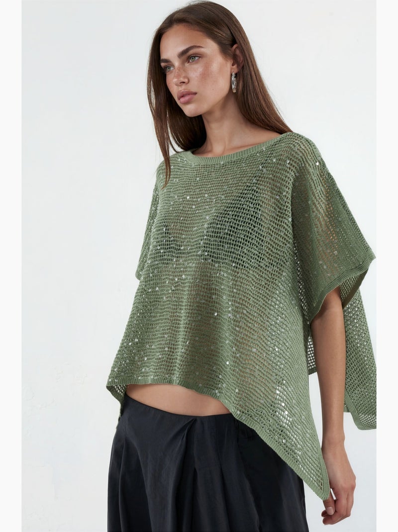 Maglione in maglia con decorazioni di paillettes hiccup Cachi - Kiabi